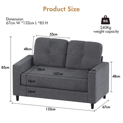 2-Seater Sofa 132cm Loveseat Sofa Dark Grey