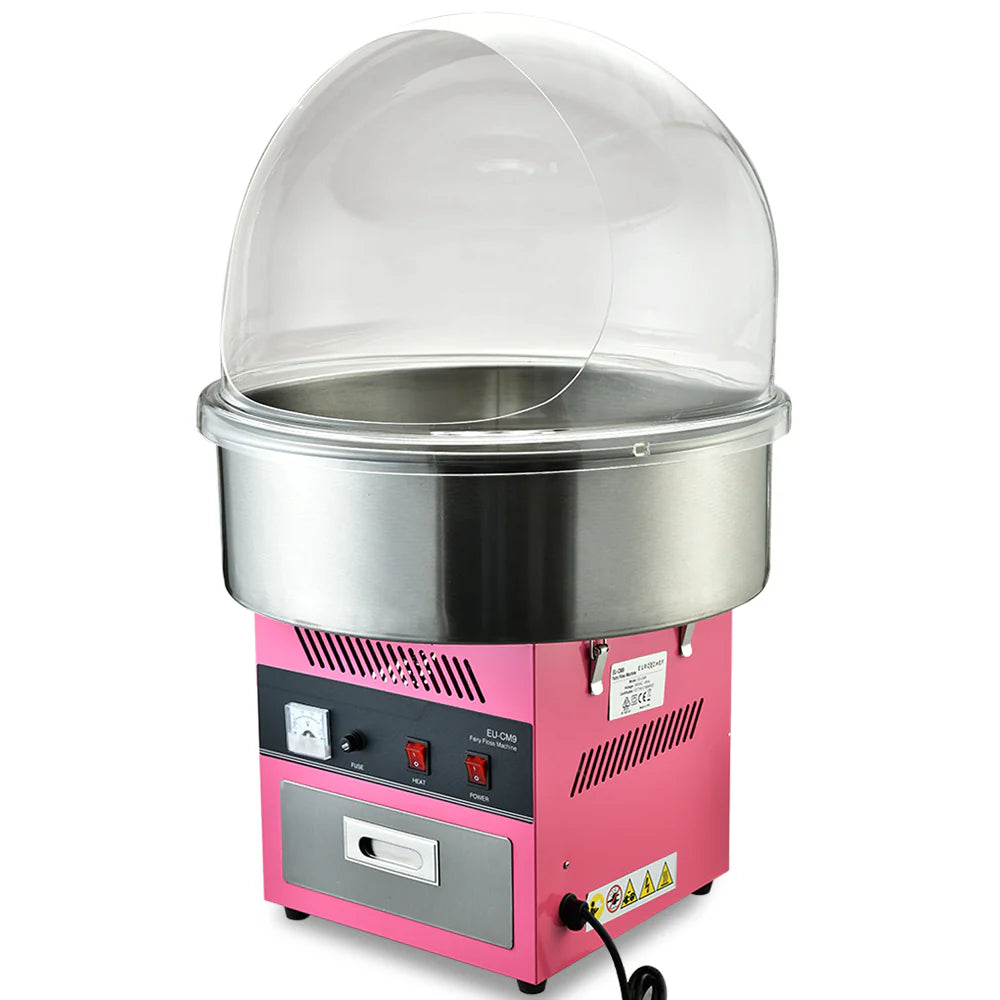 EUROCHEF 1100W Commercial Fairy Floss Machine, Cotton Candy Maker with Bubble Cover