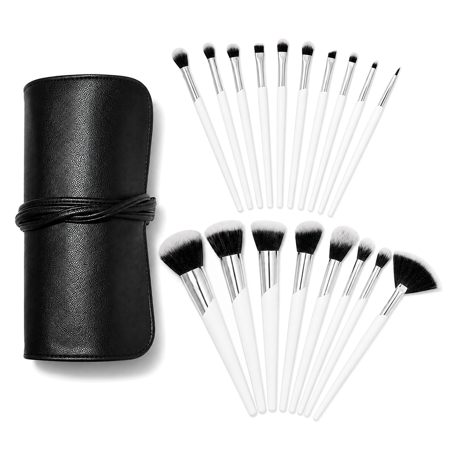 18-Piece Face and Eye Makeup Brush Set with Black Roll Case