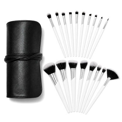 18-Piece Face and Eye Makeup Brush Set with Black Roll Case
