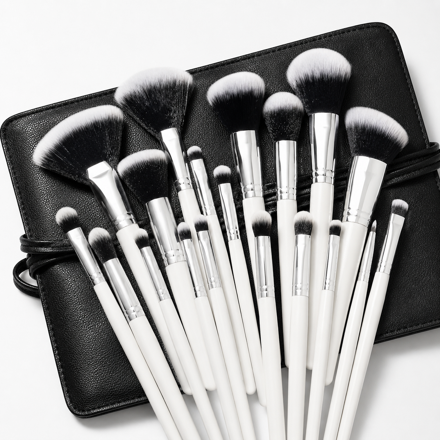 18-Piece Face and Eye Makeup Brush Set with Black Roll Case