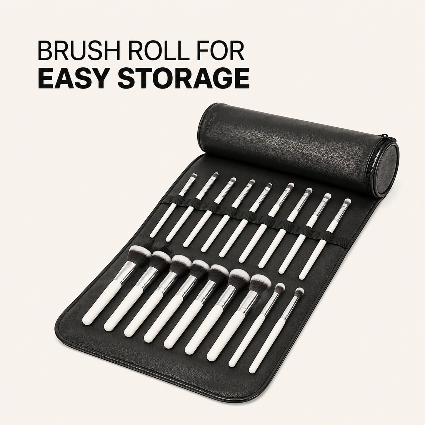 18-Piece Face and Eye Makeup Brush Set with Black Roll Case