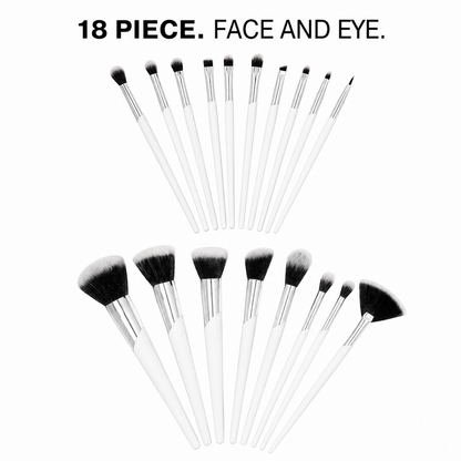18-Piece Face and Eye Makeup Brush Set with Black Roll Case