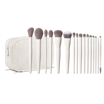 16-Brush Face & Eye Makeup Brush Set with Travel Case – White
