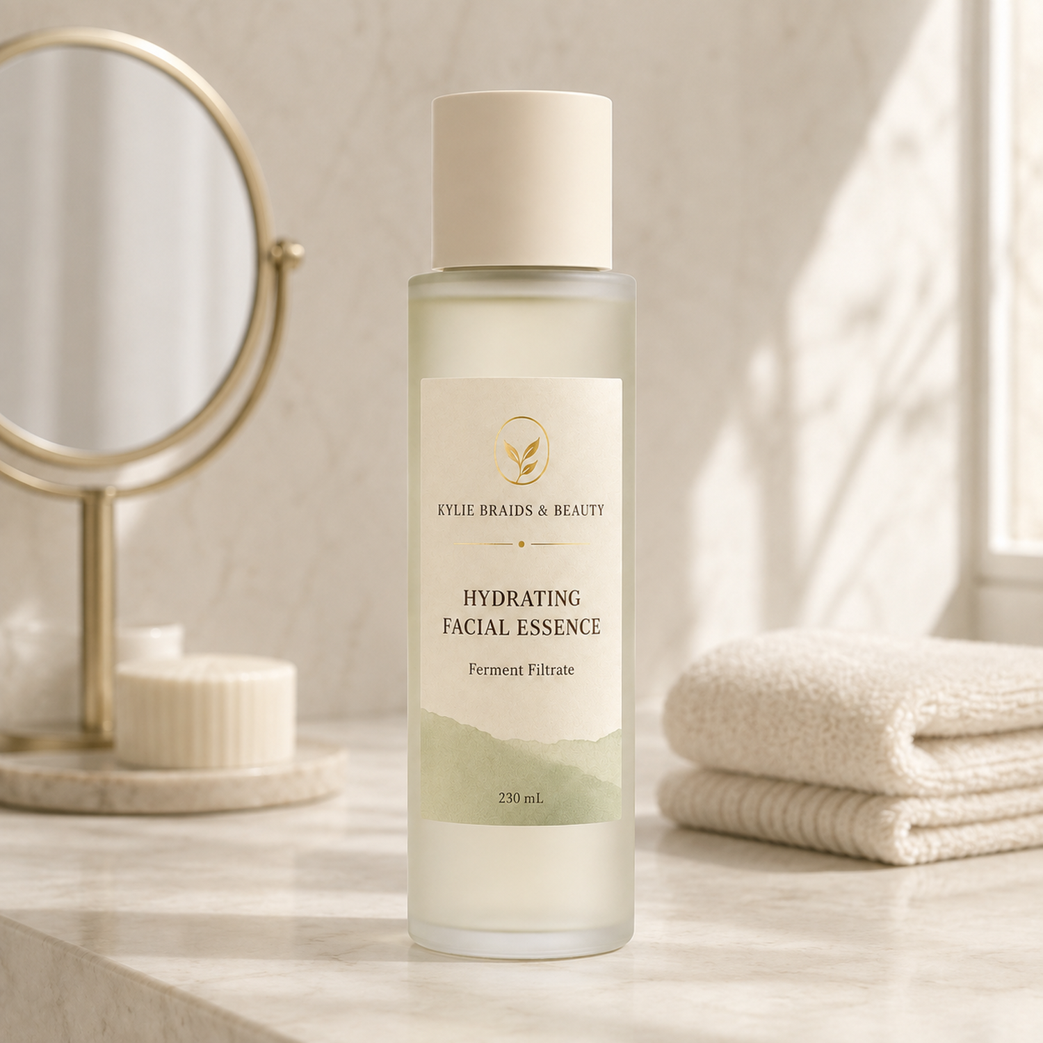 Kylie Braids & Beauty Hydrating Facial Essence on bathroom vanity