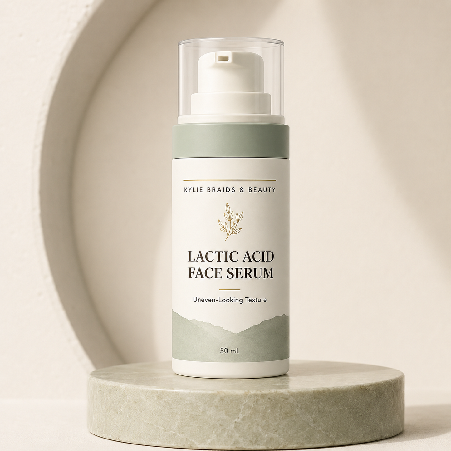 Kylie Braids & Beauty Lactic Acid Face Serum on sage pedestal