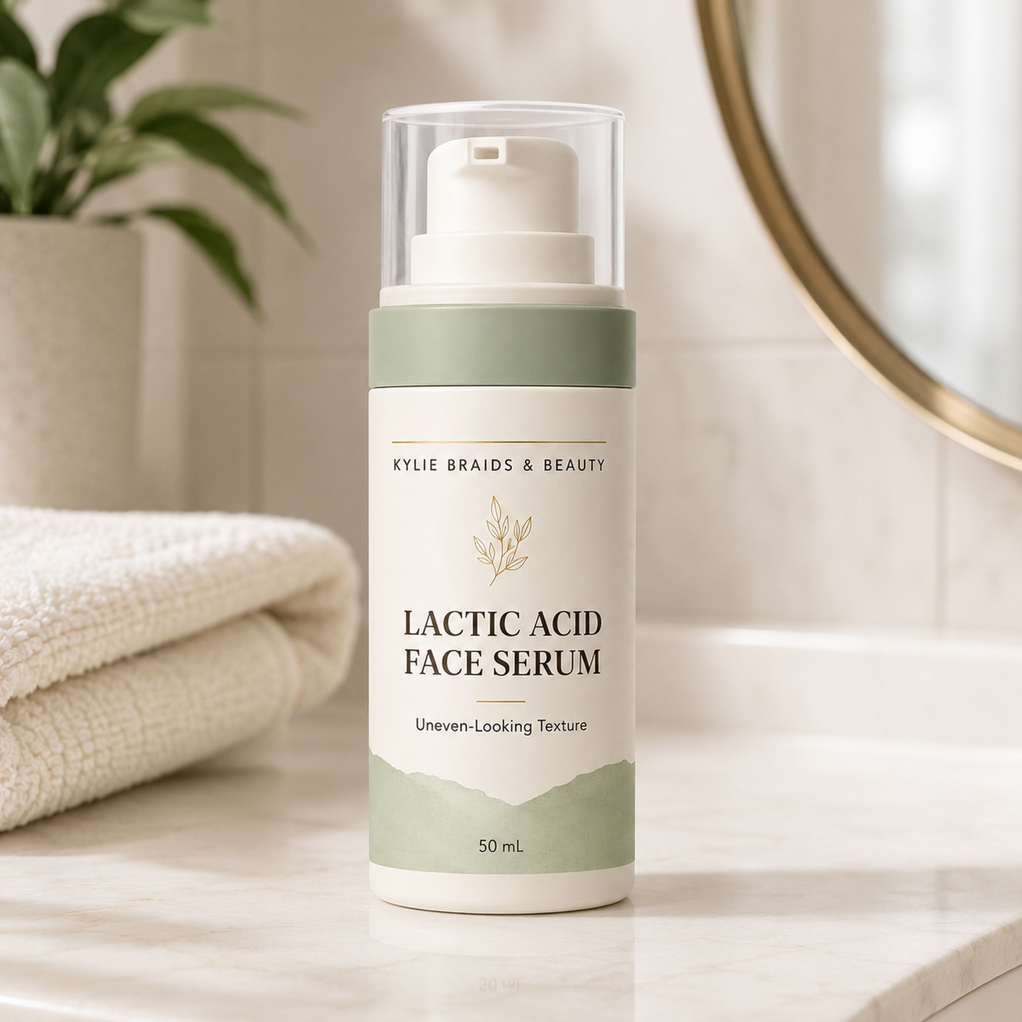 Kylie Braids & Beauty Lactic Acid Face Serum on bathroom vanity