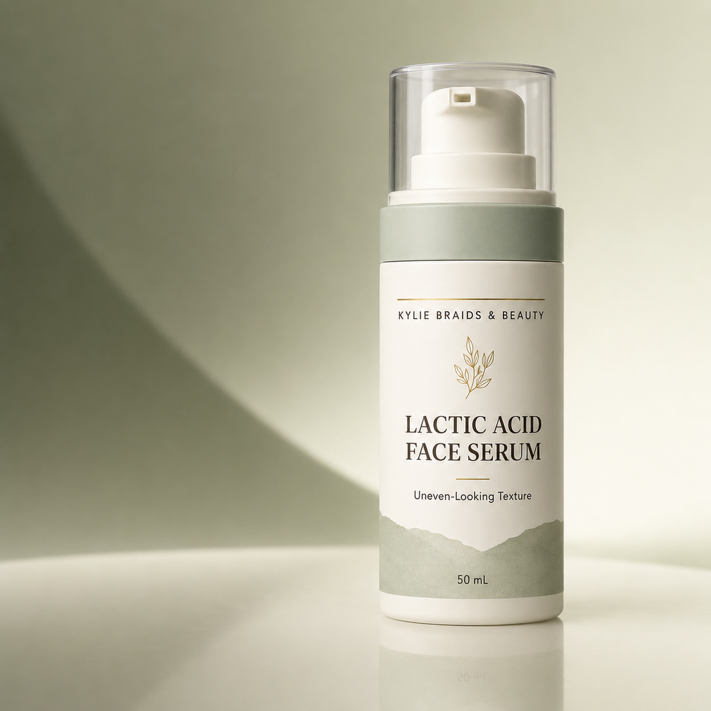 Kylie Braids & Beauty Lactic Acid Face Serum in sage studio setting