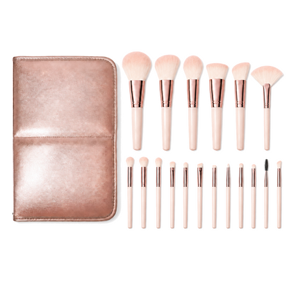 18-Piece Rose Gold Face & Eye Makeup Brush Set with Stand Case