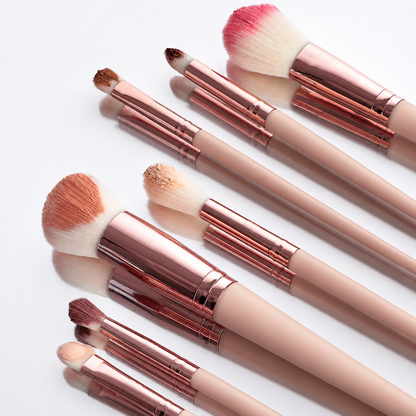 18-Piece Rose Gold Face & Eye Makeup Brush Set with Stand Case