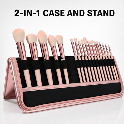 18-Piece Rose Gold Face & Eye Makeup Brush Set with Stand Case