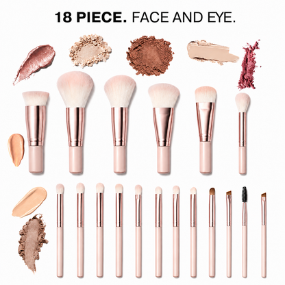 18-Piece Rose Gold Face & Eye Makeup Brush Set with Stand Case