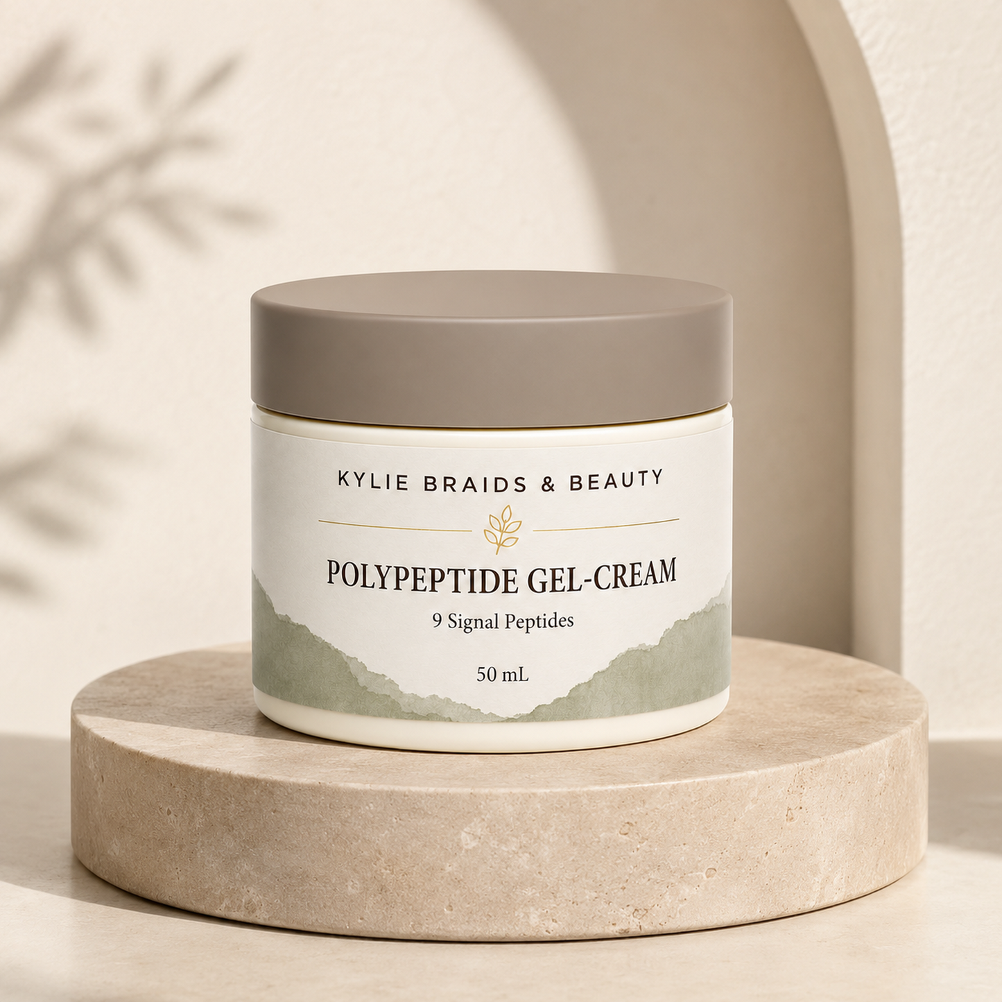Kylie Braids & Beauty Polypeptide Gel-Cream on stone pedestal