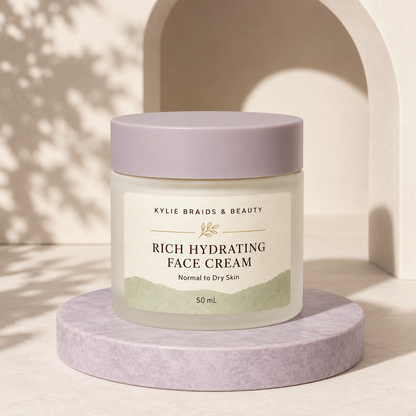 Kylie Braids & Beauty Rich Hydrating Face Cream on lavender pedestal