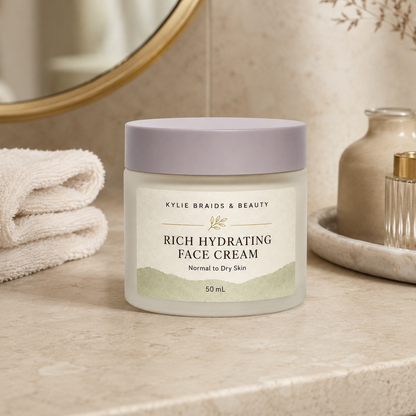 Kylie Braids & Beauty Rich Hydrating Face Cream on bathroom vanity
