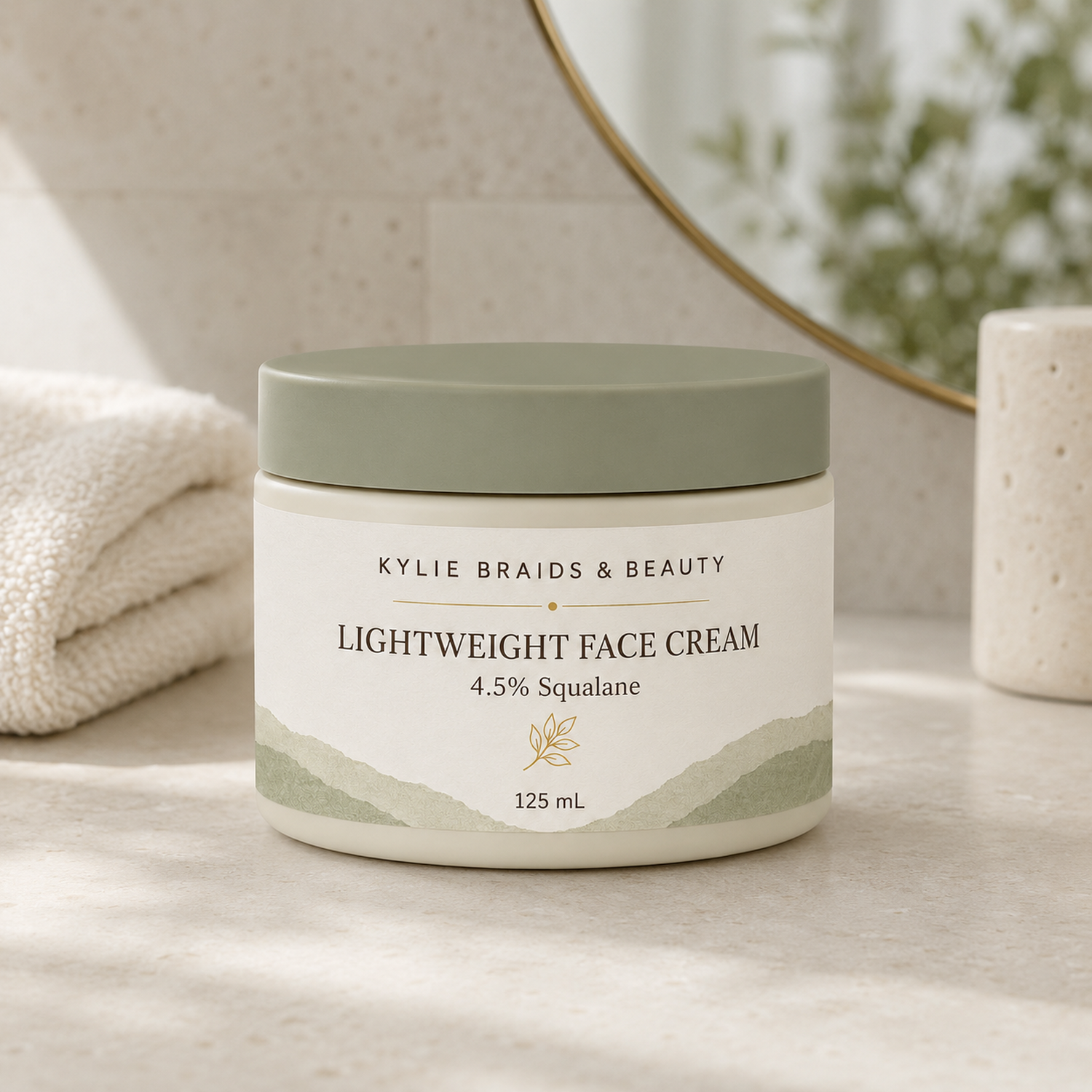 Kylie Braids & Beauty Lightweight Face Cream on bathroom vanity