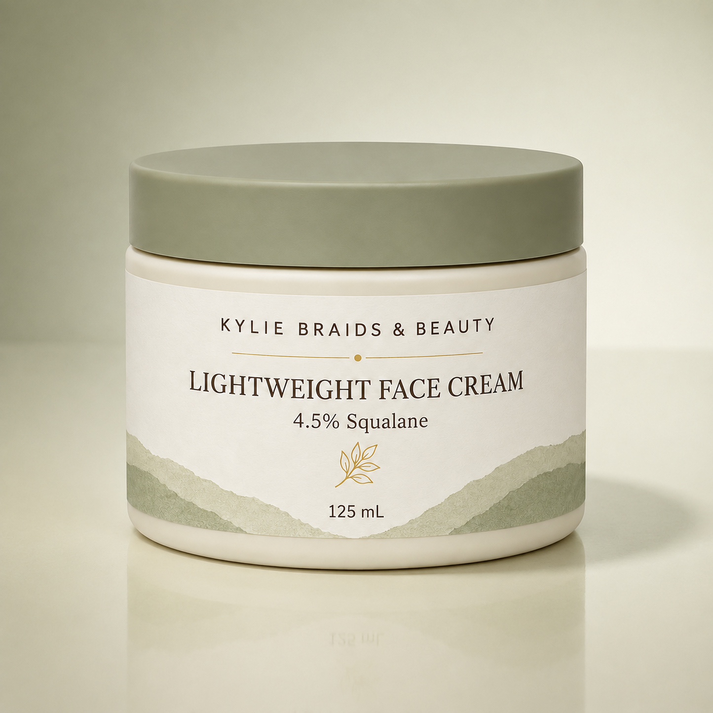 Kylie Braids & Beauty Lightweight Face Cream with sage reflection
