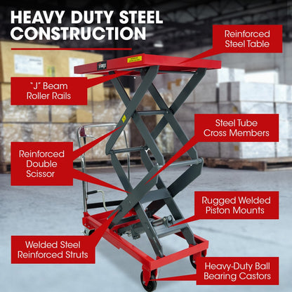 T-REX 300KG Hydraulic High Lift Double Scissor Trolley, 1.3M Max Platform Hgt, Heavy-Duty, for Material Handling