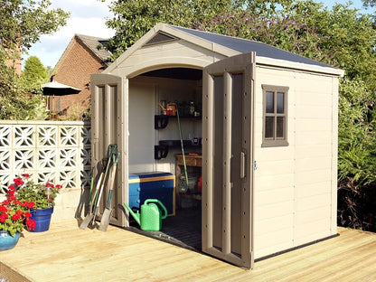 2026 NewKeter Factor 8 x 11 Foot All Weather Resin Outdoor Storage Shed, Taupe