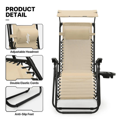 2026 NewMoNiBloom Zero Gravity Chairs Set of 2, Folding Outdoor Patio Beach Recliner with Canopy Shade & Headrest, Black