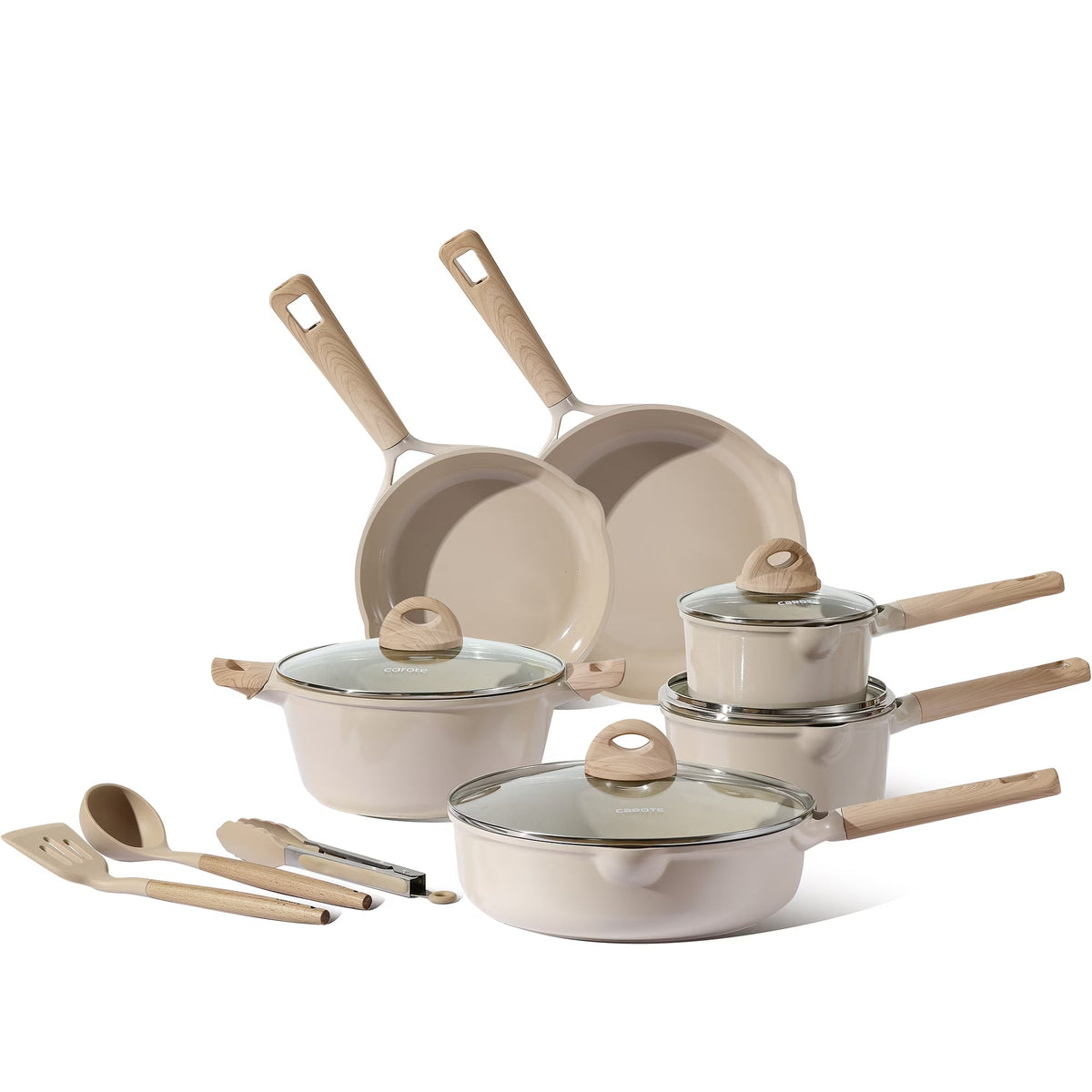 2026 NewCarote Nonstick Pots and Pans Set, 13 Pieces Kitchen Cookware Sets Compatible for All Stoves, White Granite