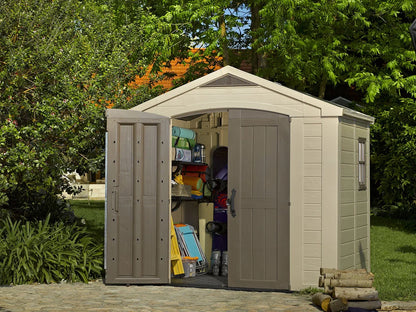 2026 NewKeter Factor 8 x 11 Foot All Weather Resin Outdoor Storage Shed, Taupe