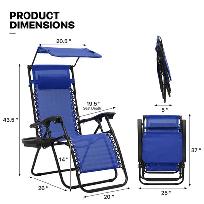 2026 NewMoNiBloom Zero Gravity Chairs Set of 2, Folding Outdoor Patio Beach Recliner with Canopy Shade & Headrest, Black