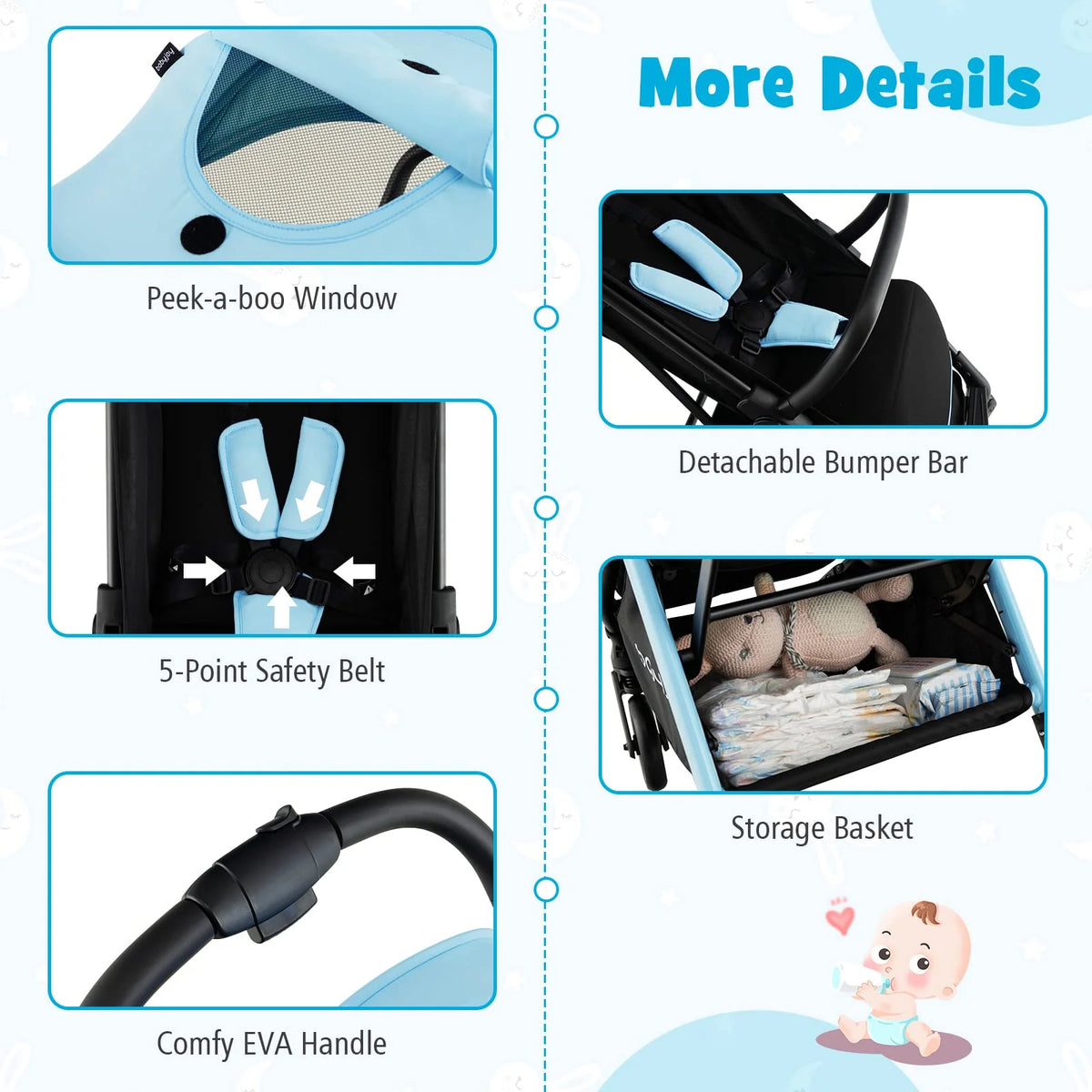Compact Travel Stroller for Airplane Infant Toddler Stroller w/Adjustable Backrest & Canopy
