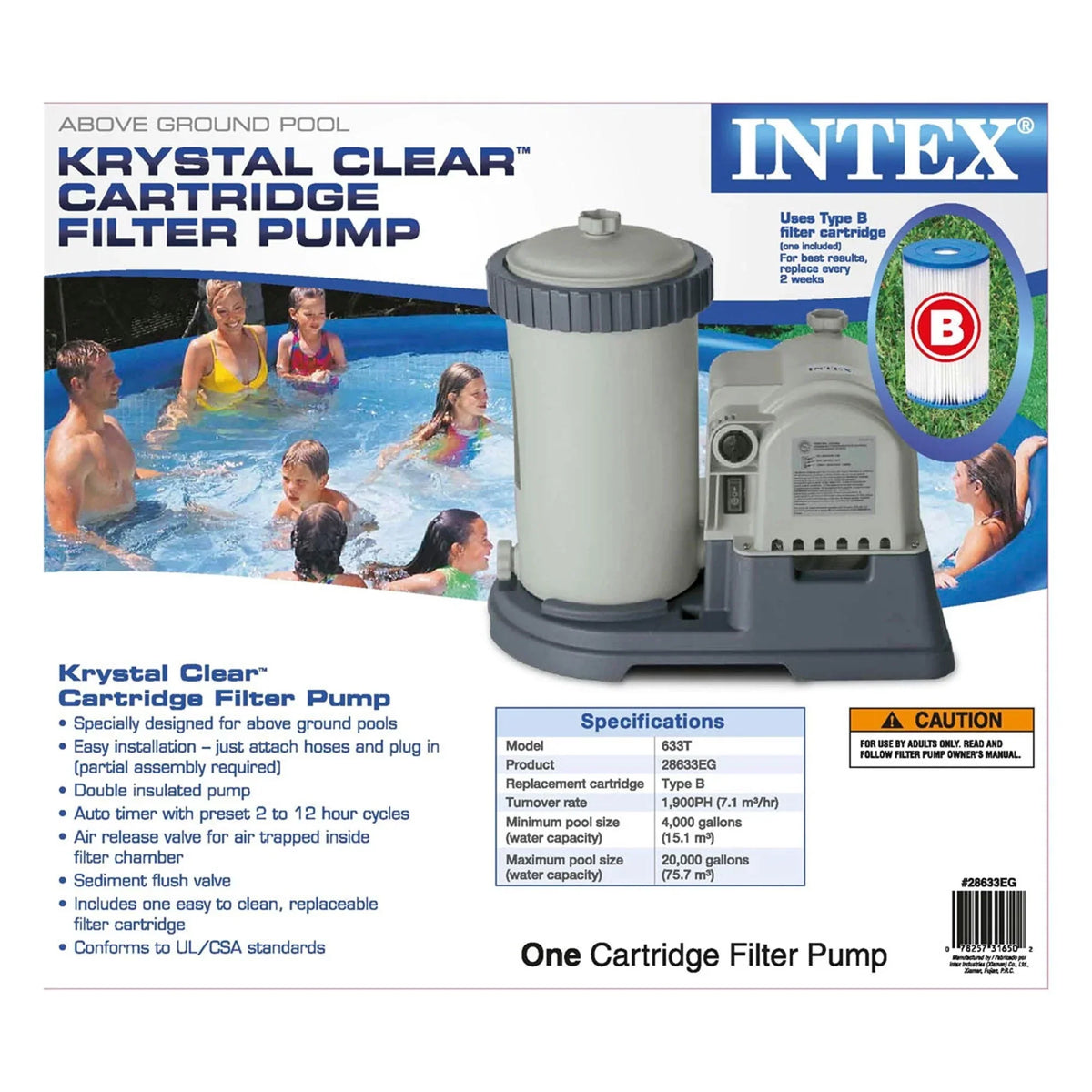 2026 NewIntex Krystal Clear 2500 GPH Swimming Pool Filter Cartridge Pump With Timer