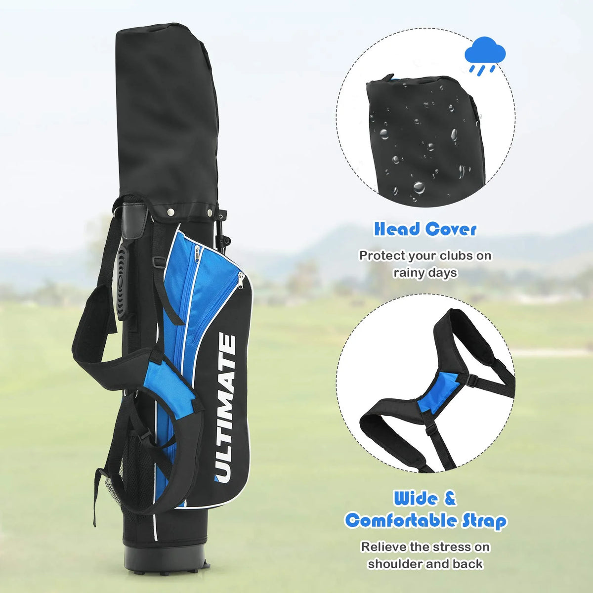 Junior Complete Golf Club Set for Age 8 to 13, Includes 3# Fairway Wood, 7# & 9# Irons, Putter