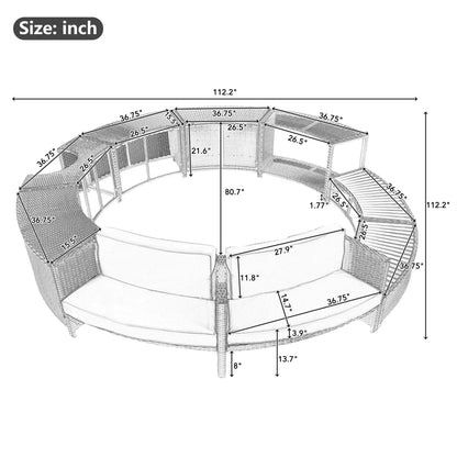 2026 NewRound Hot Tub Surround Furniture, Spa Surround Outdoor Rattan Sectional Sofa Set with Mini Sofa, Solid Acacia Wood Hot Tub Storage Surround Patio Furniture Set, Gray Cushion
