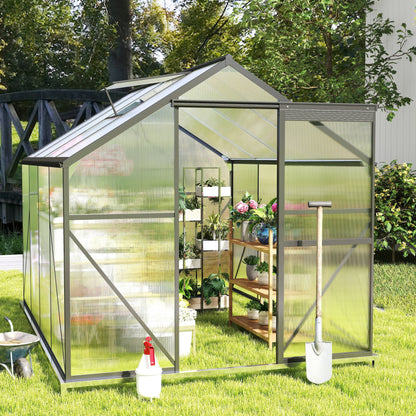 2026 NewAsofer 6' x 4' Greenhouse for Outdoors, Aluminum Walk-in Green Houses shed with Rain Gutter and Roof Vent for Backyard