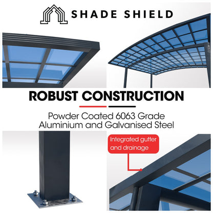 SHADE SHIELD Arched Double Carport 6.0m x 5.5m x 2.98m, Aluminium Alloy Frame, Polycarbonate Roof, Shelter for Car or Outdoor Living