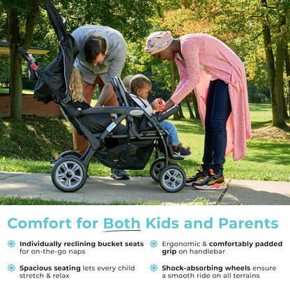 Compass Quad 4 Seat Stroller | 4-Seat Stroller for Daycare | Oversized UV Blocking Canopy | 5-Point Harness | Easy Loading | Storage Bucket | Teal
