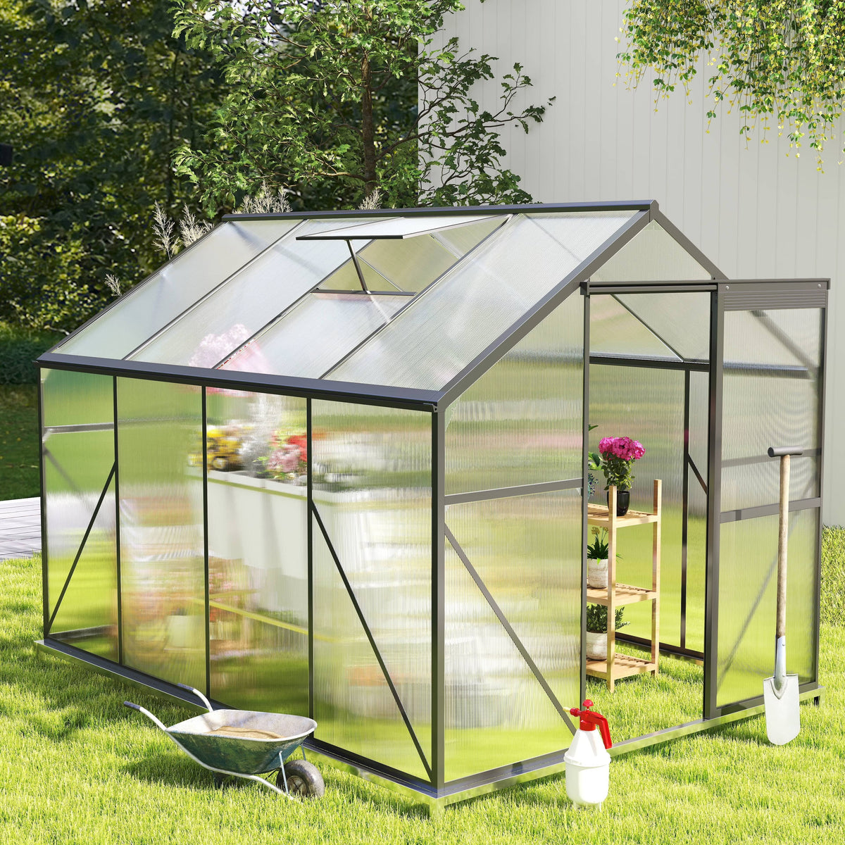 2026 NewAsofer 6' x 4' Greenhouse for Outdoors, Aluminum Walk-in Green Houses shed with Rain Gutter and Roof Vent for Backyard
