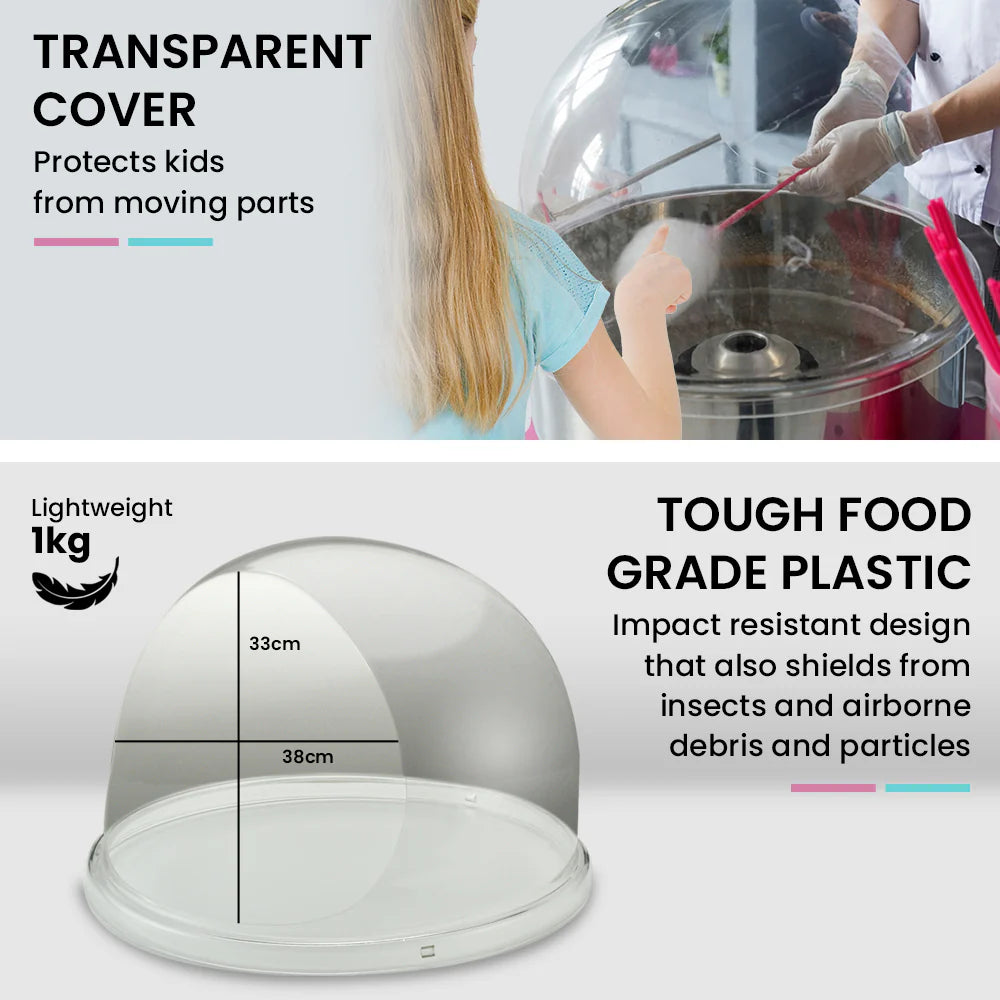 EUROCHEF 1100W Commercial Fairy Floss Machine, Cotton Candy Maker with Bubble Cover