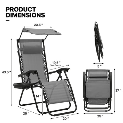 2026 NewMoNiBloom Zero Gravity Chairs Set of 2, Folding Outdoor Patio Beach Recliner with Canopy Shade & Headrest, Black