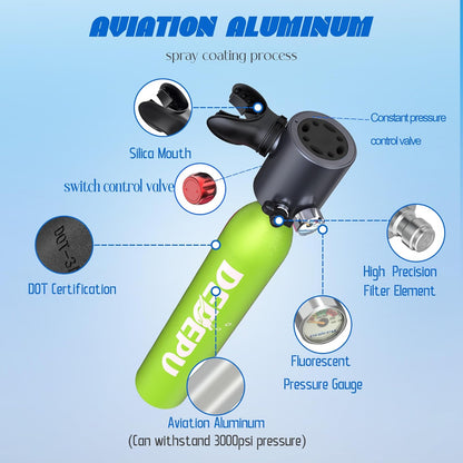 Scuba Diving Tank,0.5L Constant Pressure Mini Scuba Tank, Dive Tanks with On-Off Valve, 5-10 Minutes Underwater Capability, Portable Mini Scuba Tanks, Scuba Diving Tanks with Pump