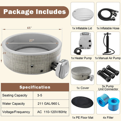 2026 NewRound Hot Tub Surround Furniture, Spa Surround Outdoor Rattan Sectional Sofa Set with Mini Sofa, Solid Acacia Wood Hot Tub Storage Surround Patio Furniture Set, Gray Cushion