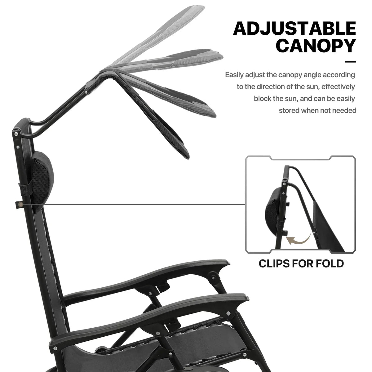 2026 NewMoNiBloom Zero Gravity Chairs Set of 2, Folding Outdoor Patio Beach Recliner with Canopy Shade & Headrest, Black