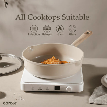 2026 NewCarote Nonstick Pots and Pans Set, 13 Pieces Kitchen Cookware Sets Compatible for All Stoves, White Granite