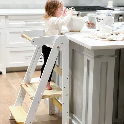 2026 NewHARPPA Foldable Toddler Kitchen Tower, Standing Tower for Kids Age 1.5-6 Years, White