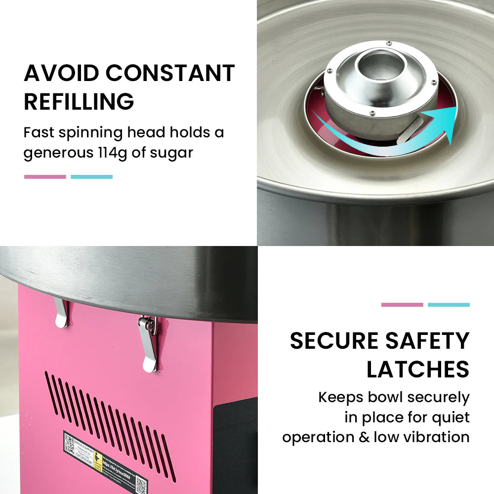 EUROCHEF 1100W Commercial Fairy Floss Machine, Cotton Candy Maker with Bubble Cover