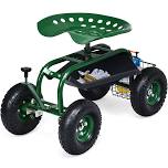 Costway Garden Cart Rolling Work Seat W/ Tool Tray Basket Green, Green