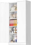 SOLAURA 71" Metal Garage Storage Cabinet with Locking Doors and Adjustable Shelves for Home, Office(Black), White