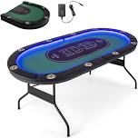 Costway Foldable, USB Ports, LED Lights 10 Player Poker Table, Blue/Black, Green