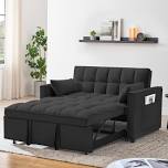 55 in Convertible Futon Sofa Bed, Modern Loveseat Sleeper Sofa Couch with Pull - Out Sofa Bed for Living Room, Small, Black02