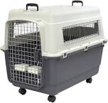 Designs Plastic Kennels Rolling Plastic Airline Approved Wire Door Travel Dog Crate, XXX-Large, Gray, x-large