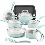 13 Pc Nonstick Aluminum Pots and Pans Set Light Blue Shimmer Cookware Set with Lids for Kitchen Cooking