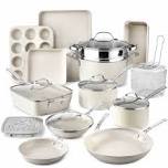 20Pcs Ceramic Nonstick Cookware Set Complete Pots and Pans with Bakeware Steamer Deep Frying Pan Set Beige